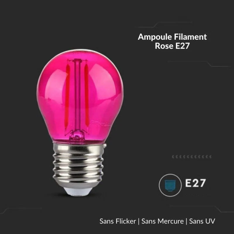 Ampoule LED E27 Filament 2W G45 Rose VTAC