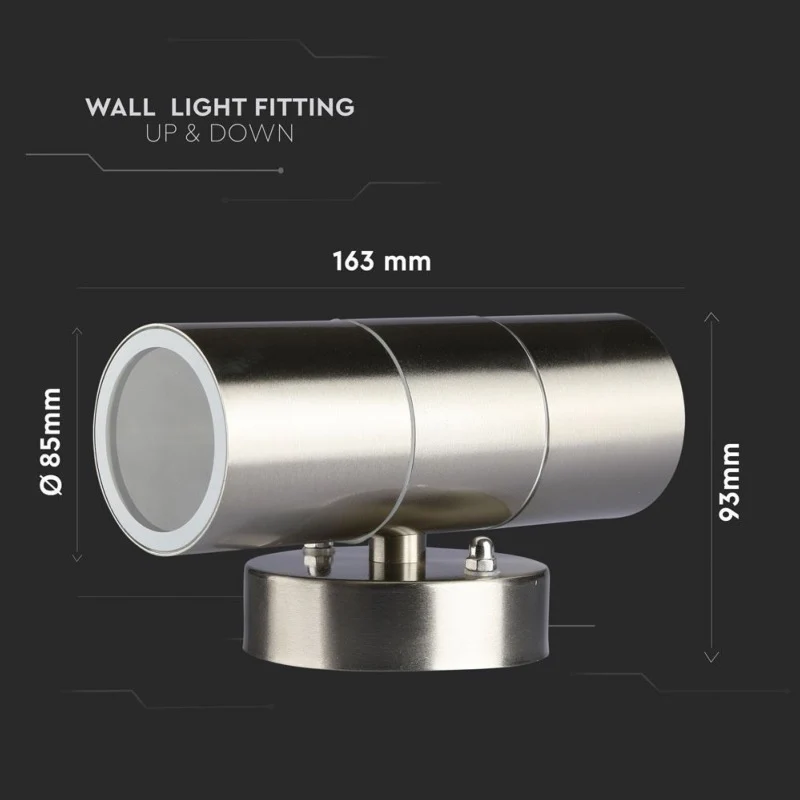 Applique Murale LED Argent IP44 Double Faisceau GU10 VTAC