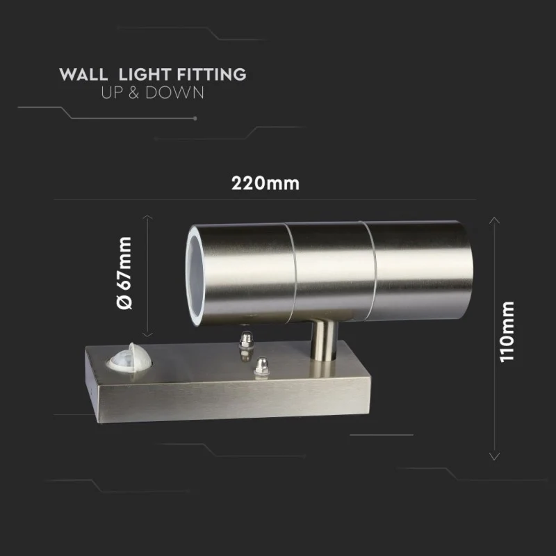 Applique Murale LED IP44 Double Faisceau GU10 avec Détecteur de Mouvement VTAC