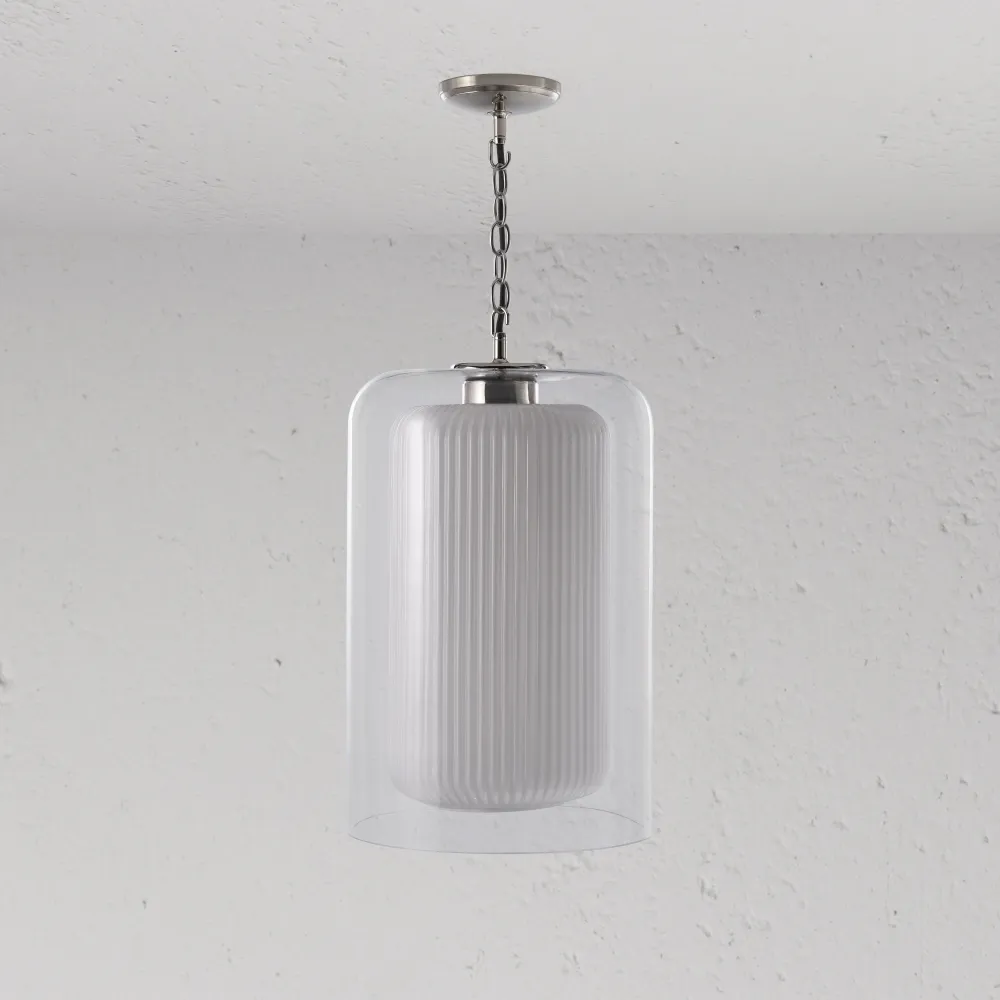 Windsor Suspension Grand Format en Verre Opalin - Nickel Poli