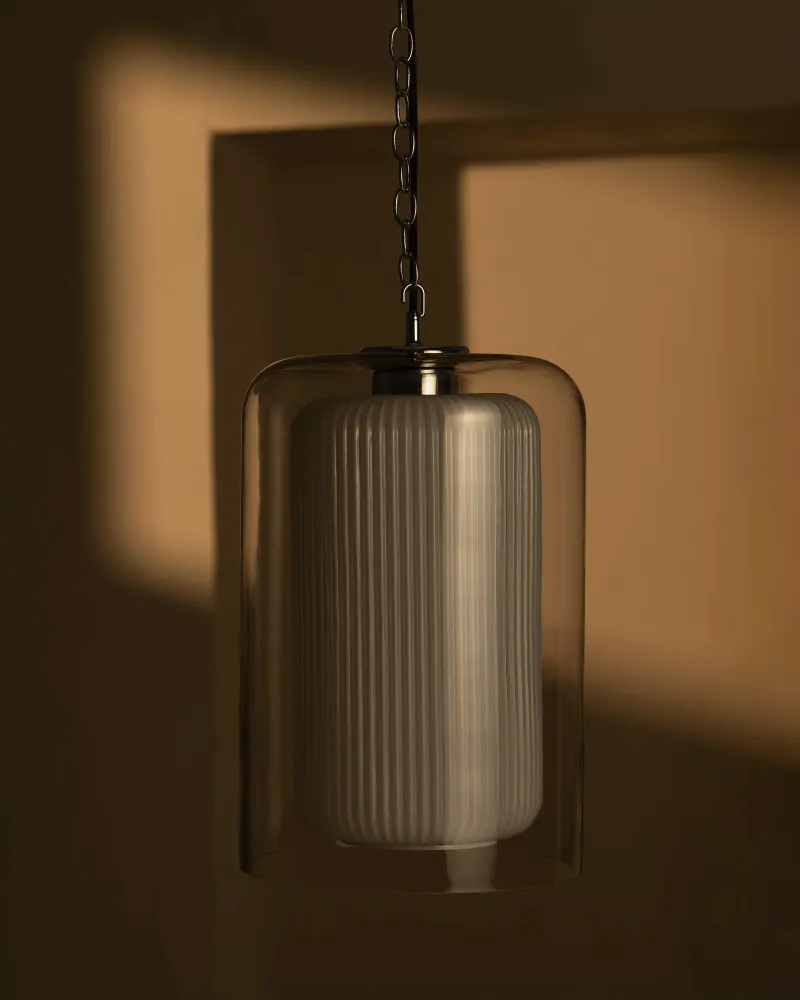 Windsor Suspension Grand Format en Verre Opalin - Nickel Poli
