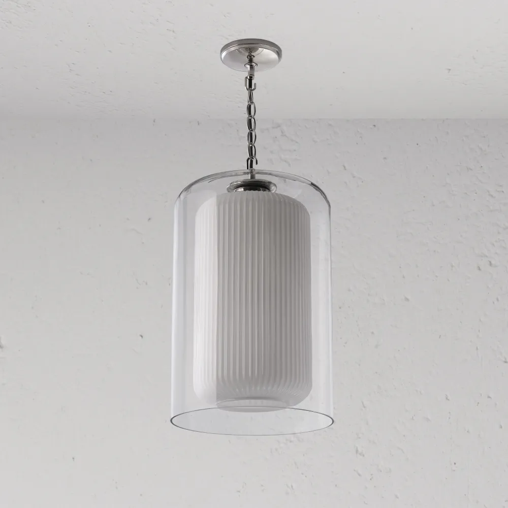 Windsor Suspension Grand Format en Verre Opalin - Nickel Poli