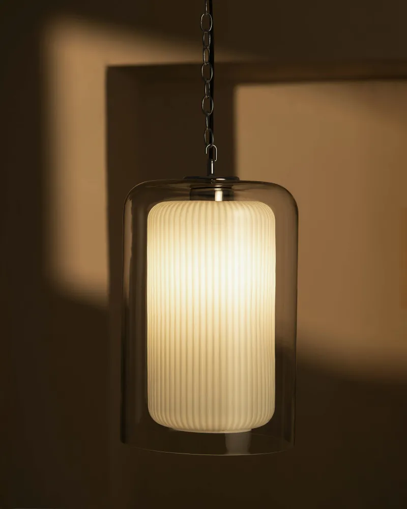 Windsor Suspension Grand Format en Verre Opalin - Nickel Poli