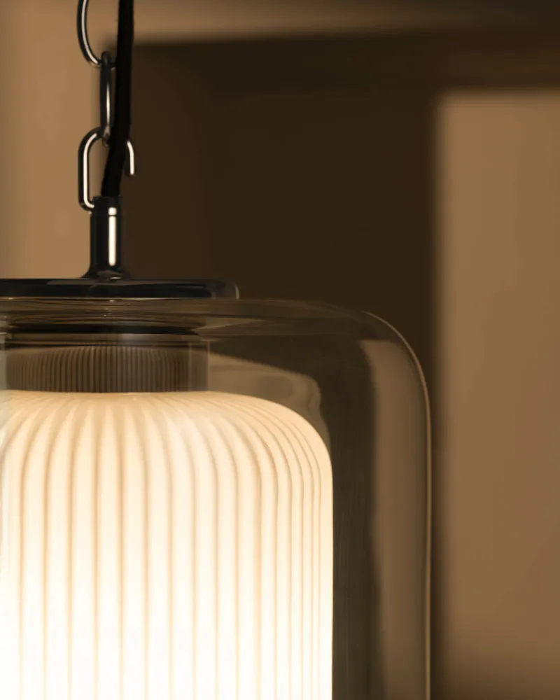 Windsor Suspension Grand Format en Verre Opalin - Nickel Poli