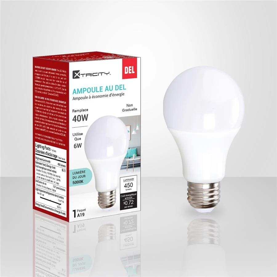Xtricity - Ampoule DEL à économie d'énergie, 6W, Culot E26, 5000K Lumière du Jour