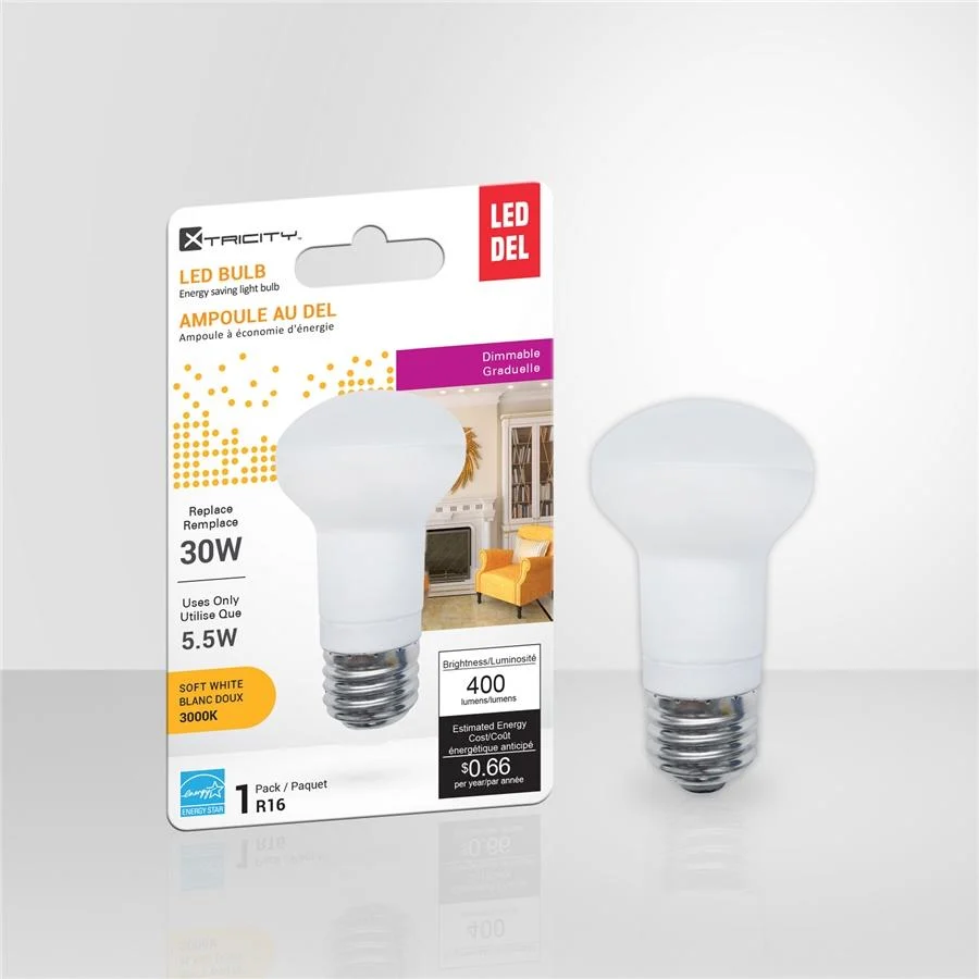 Xtricity - Ampoule DEL Gradable à économie d'énergie, 5.5W, Culot E26, 3000K Blanc Doux
