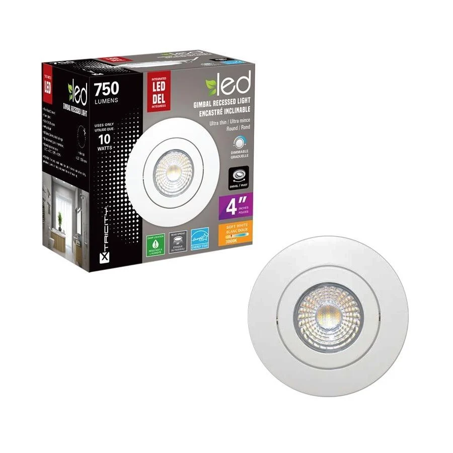 Xtricity encastré inclinable del 4'' 10w/750l/3000k rond-blanc 1pk