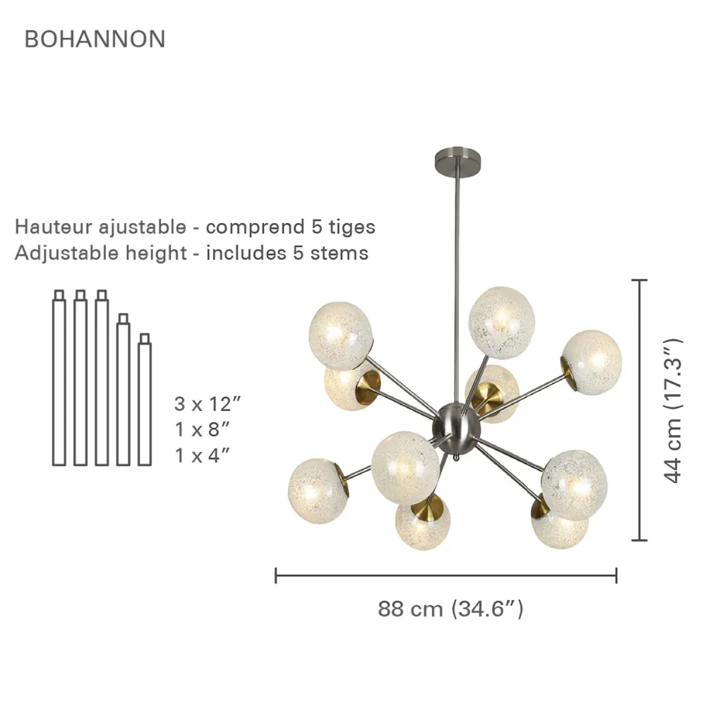 Xtricity - Luminaire Susendu à 10 Lumières, Largeur de 34.6'', De la Collection Bohannon, Argenté
