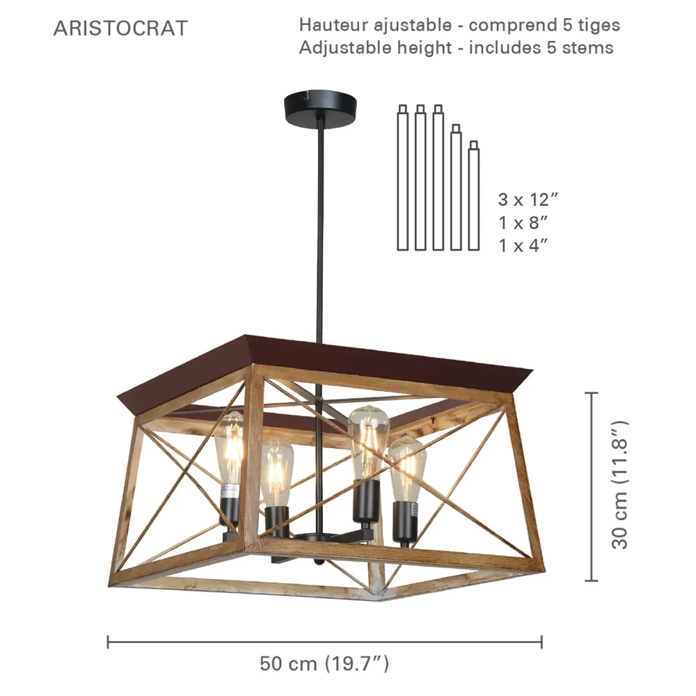 Xtricity - Luminaire Suspendu, Largeur de 19.7'', De la Collection Aristocrat, Noir et Marron