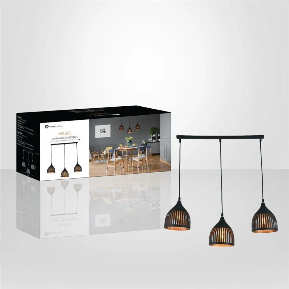 Xtricity - Luminaire Suspendu à 3 Lumières, Largeur de 24'', De la Collection Mabel, Noir