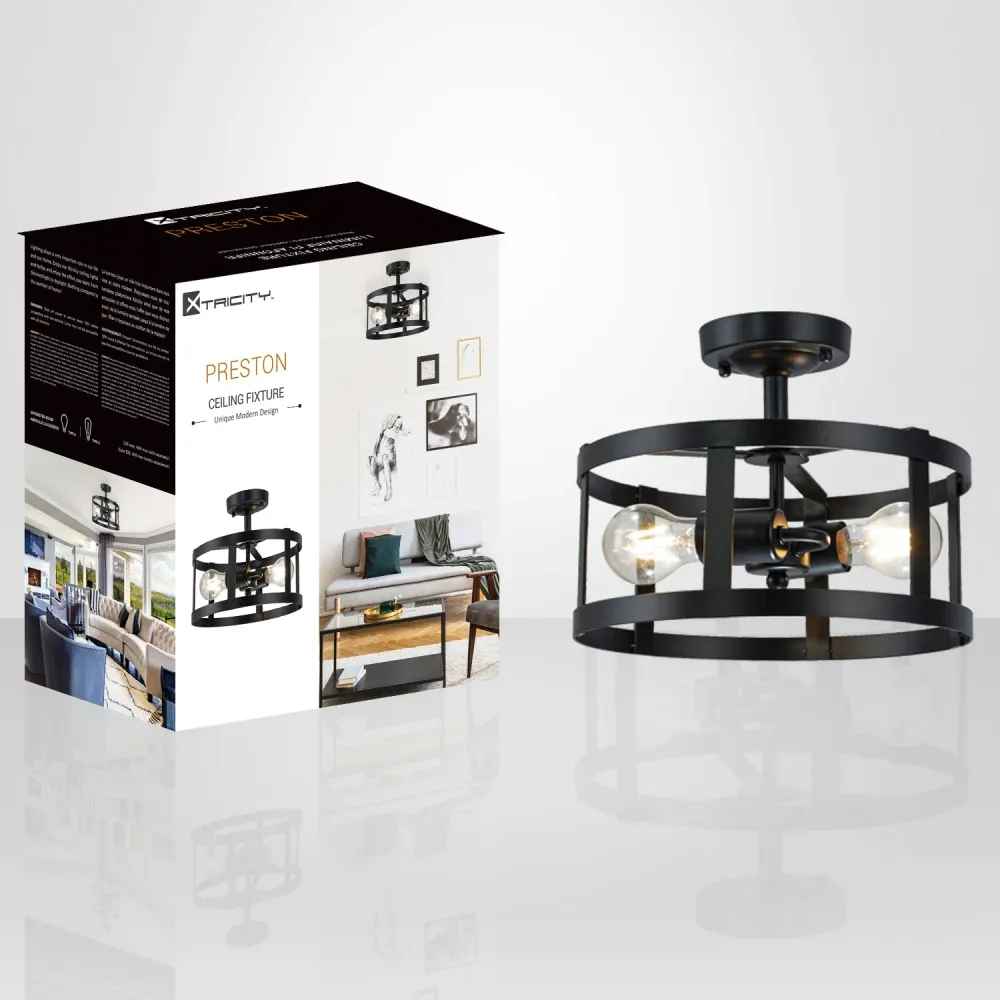Xtricity - Plafonnier Décoratif à 2 Ampoules, Largeur de 11.8", De la Collection Preston, Noir