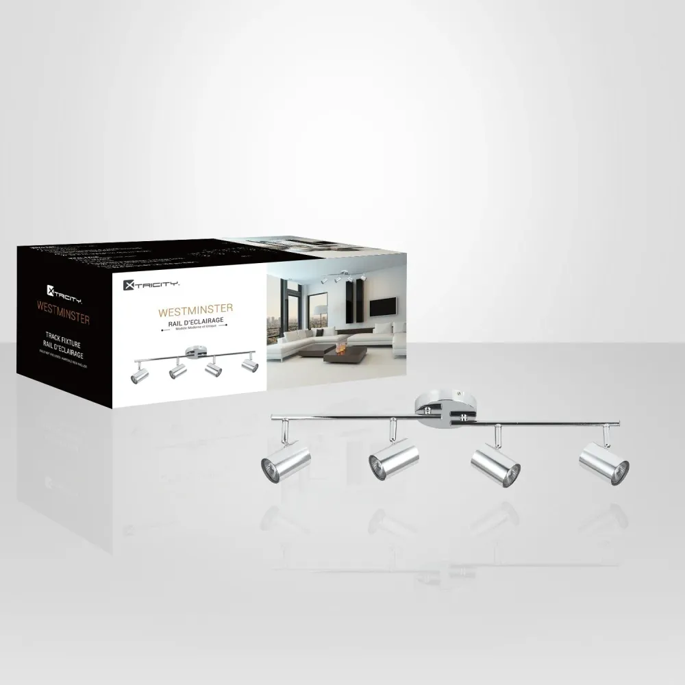 Xtricity - Plafonnier à 4 Têtes, Largeur de 24.64'', De la Collection Westminster, Chrome