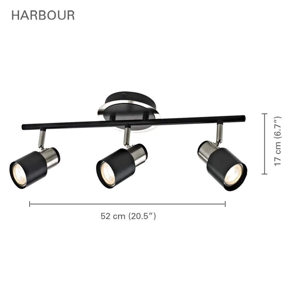 Xtricity - Rail d'éclairage à 3 Têtes, Largeur de 20.5'', De la Collection Harbour, Nickel Brossé et Noir
