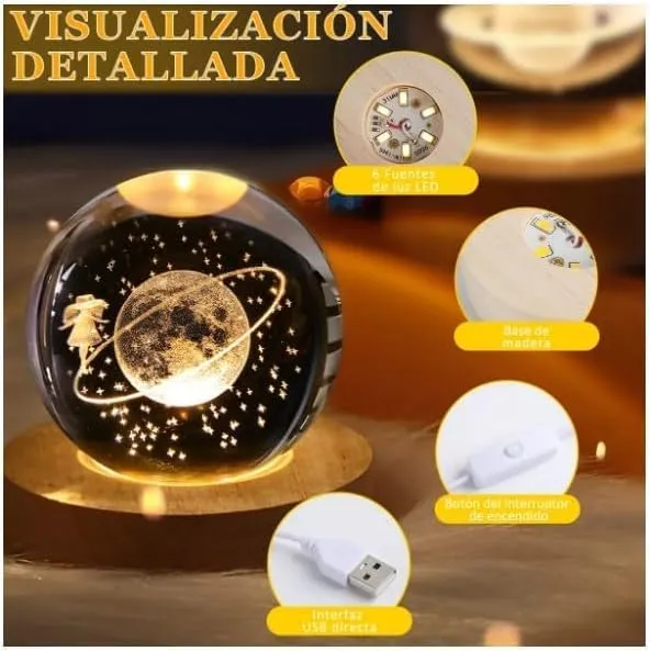 Boule de Cristal 3D Éclatante - Lampe de Table Unique yarabox