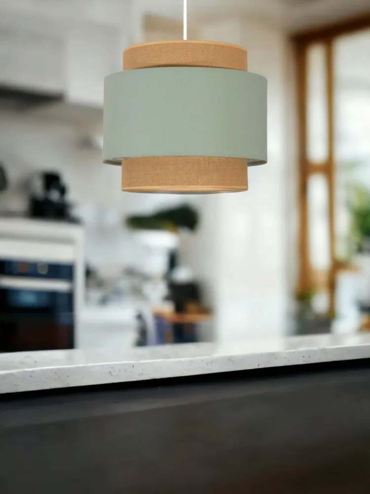 youngDECO® Lampe à suspendre Boho - Abat-jour en Tissu de coton en Sauge Ø 38 cm et hauteur 44 cm - Éclairage de Plafond c...