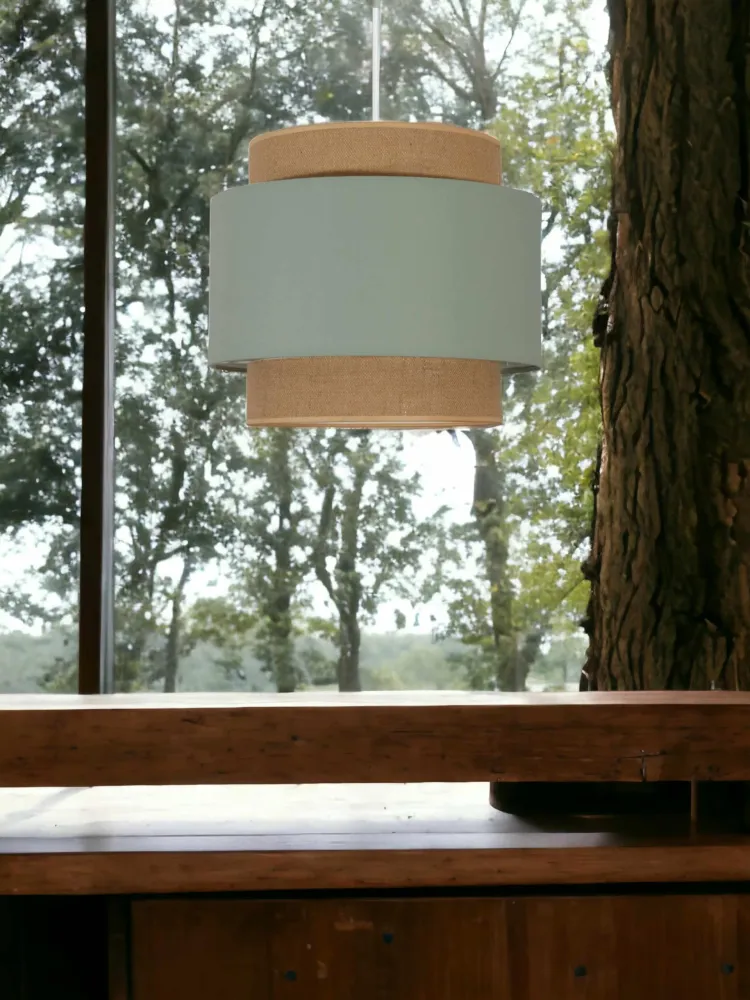youngDECO® Lampe à suspendre Boho - Abat-jour en Tissu de coton en Sauge Ø 38 cm et hauteur 44 cm - Éclairage de Plafond c...