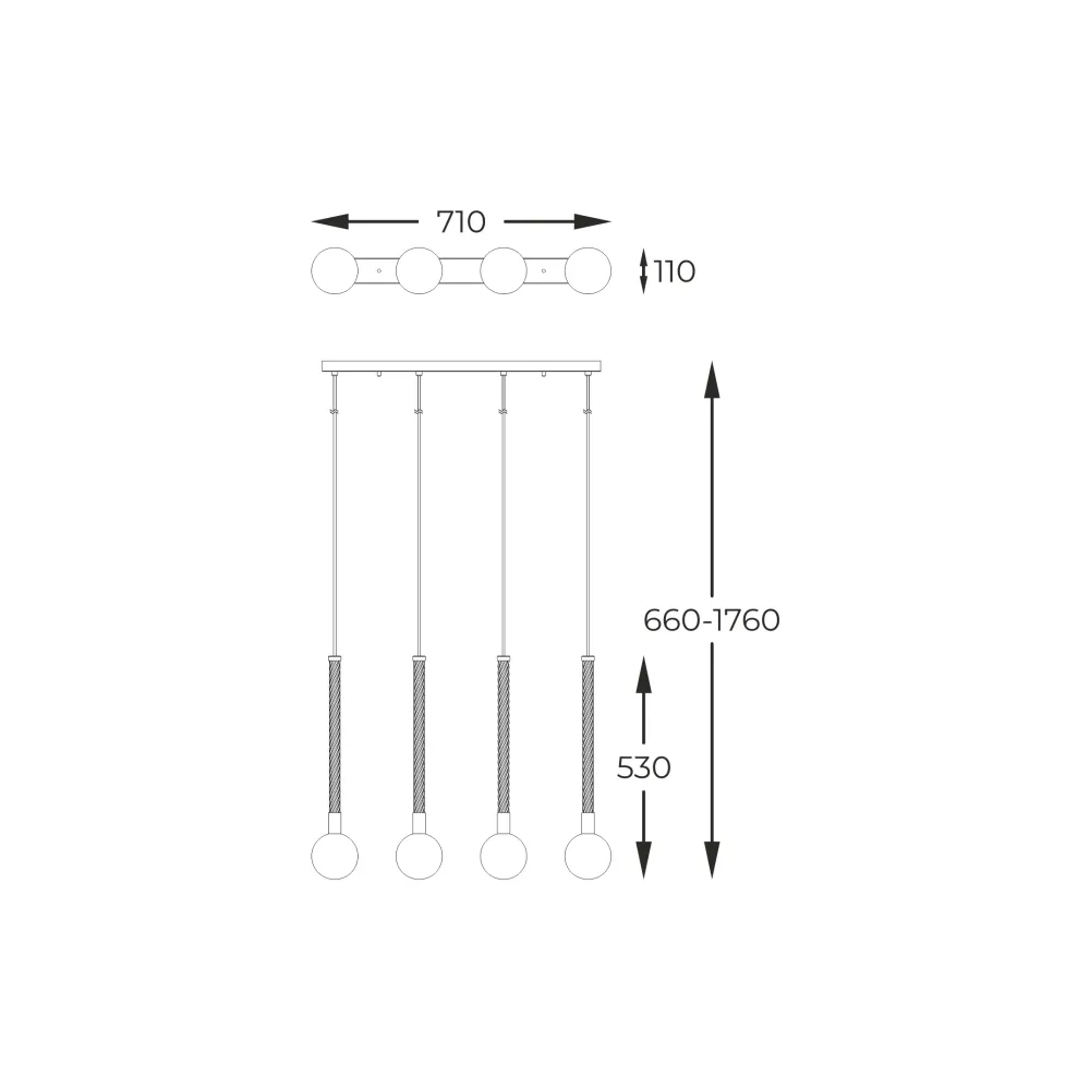 Suspension linéaire Zumaline Mida 4L, douille G9 en laiton, largeur 71 cm