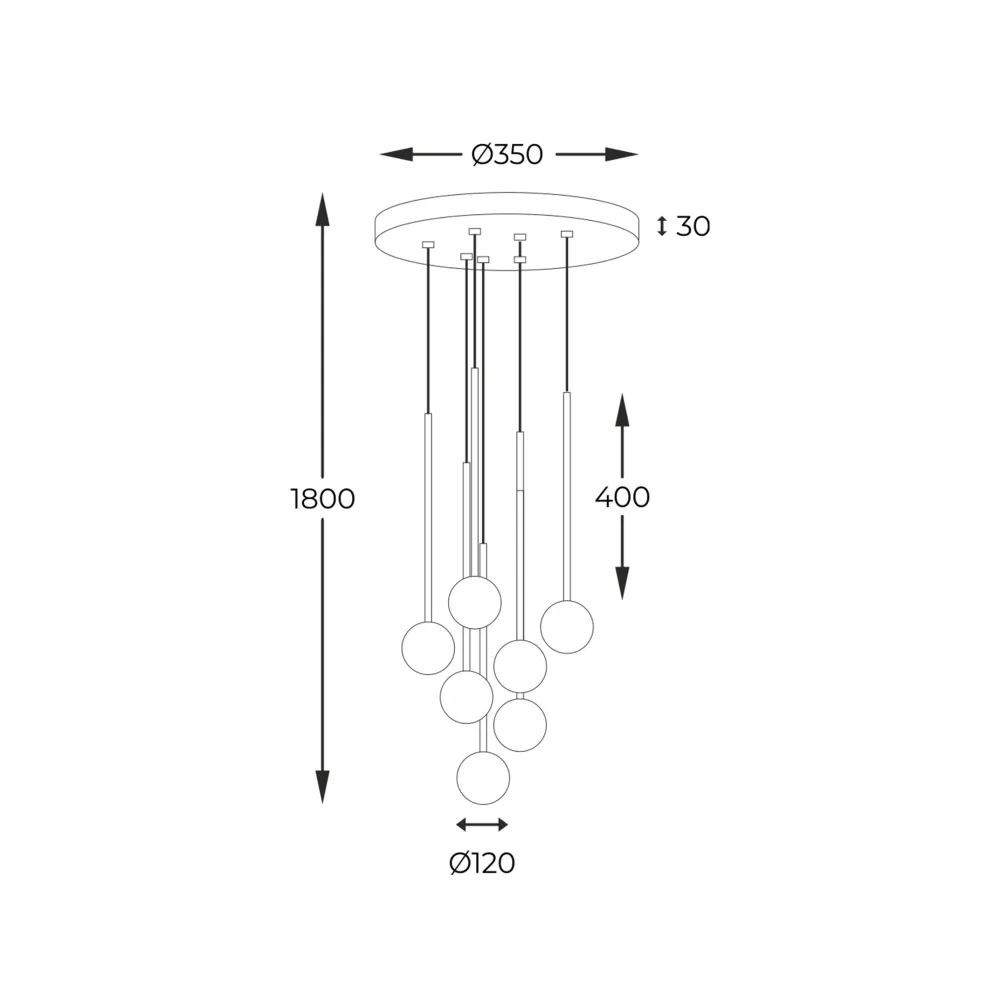 Suspension Zumaline Ali 7L G9, métal doré