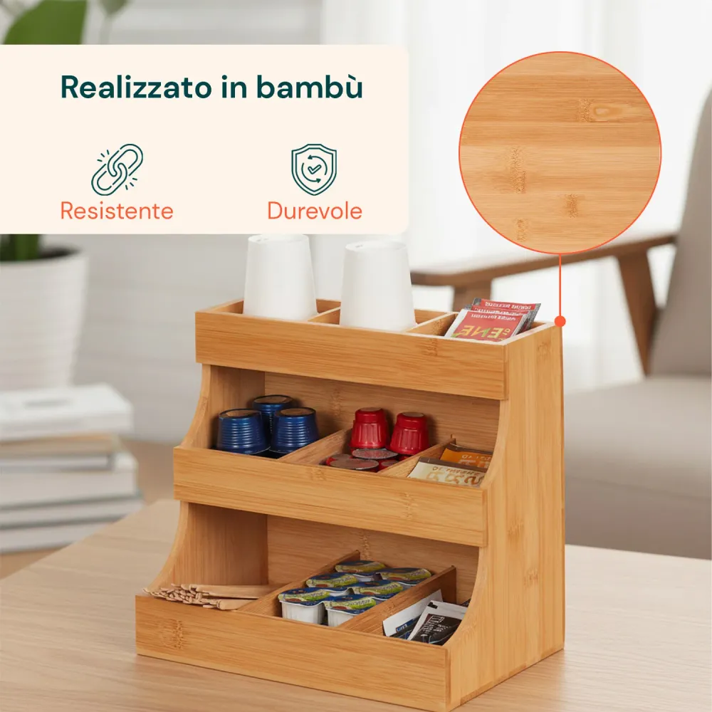 Professionnel Haute Résistance Organizer Multiuso Legno di Bambù – 9 Scomparti con Design Stabile