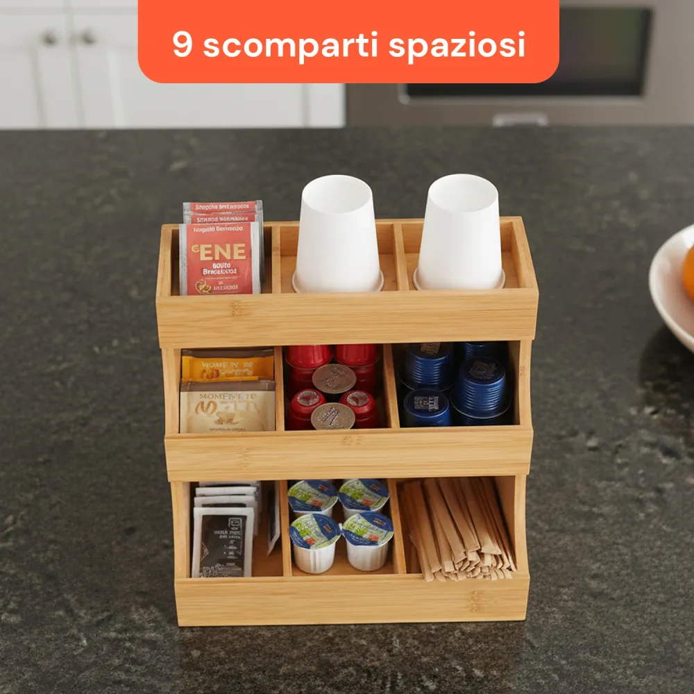 Professionnel Haute Résistance Organizer Multiuso Legno di Bambù – 9 Scomparti con Design Stabile