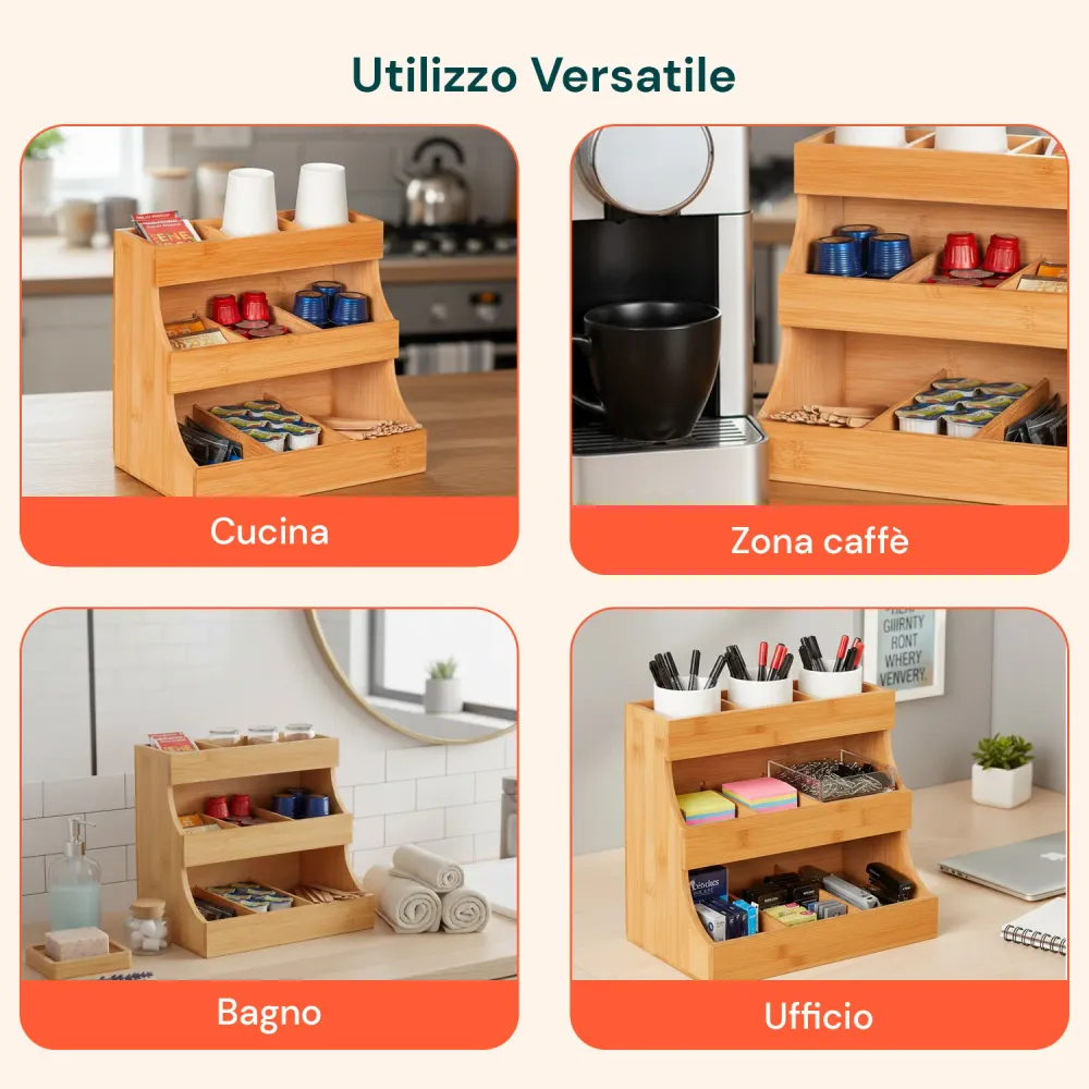 Professionnel Haute Résistance Organizer Multiuso Legno di Bambù – 9 Scomparti con Design Stabile