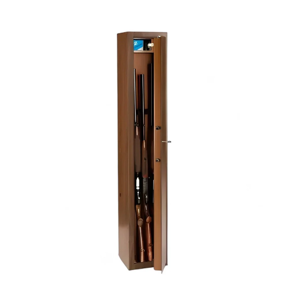 Armadio portafucili sicurezza 5 posti effetto legno con tesoretto chiusura sei mandate e ancoraggio robusto (Classe 0)