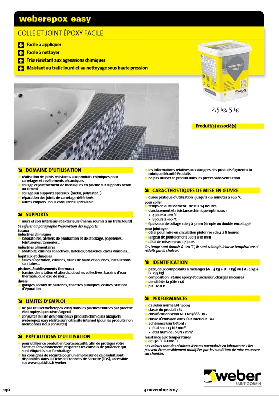 Adhésif pour métal WEBERPOX EASY- Mortier Colle De Jointement blanc pur E06 - 5 kg