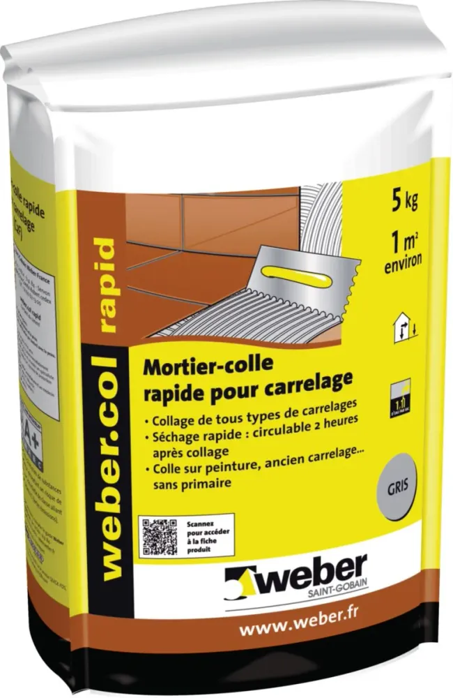 Mortier-colle webercol accéléré pour carrelage Gris - 5 kg