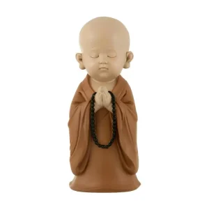 Statuette Déco "Moine Collier" 32cm Marron pour Salle de Bain