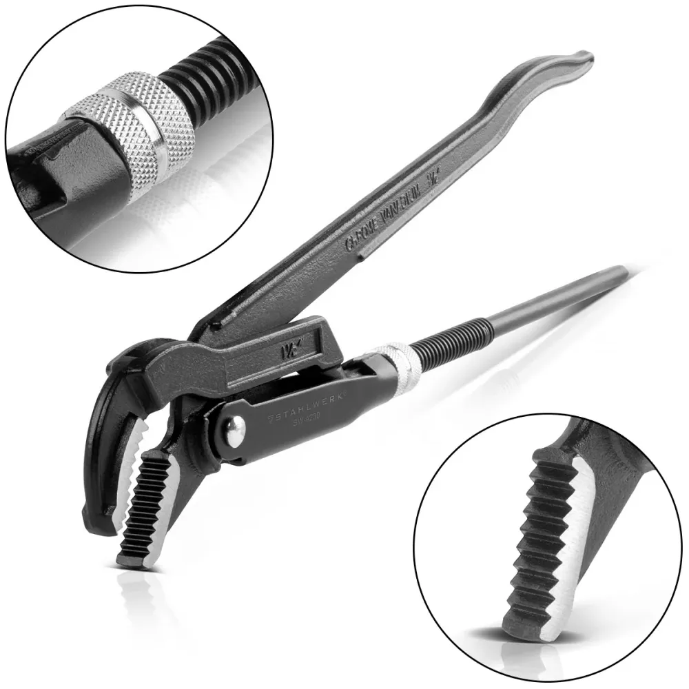 Flexible de raccordement Mécanisme d'acier pinces de tuyau de 1,5 "pouce (38 mm) S / 45 ° Chrom-Vanadium 420 mm File de po...