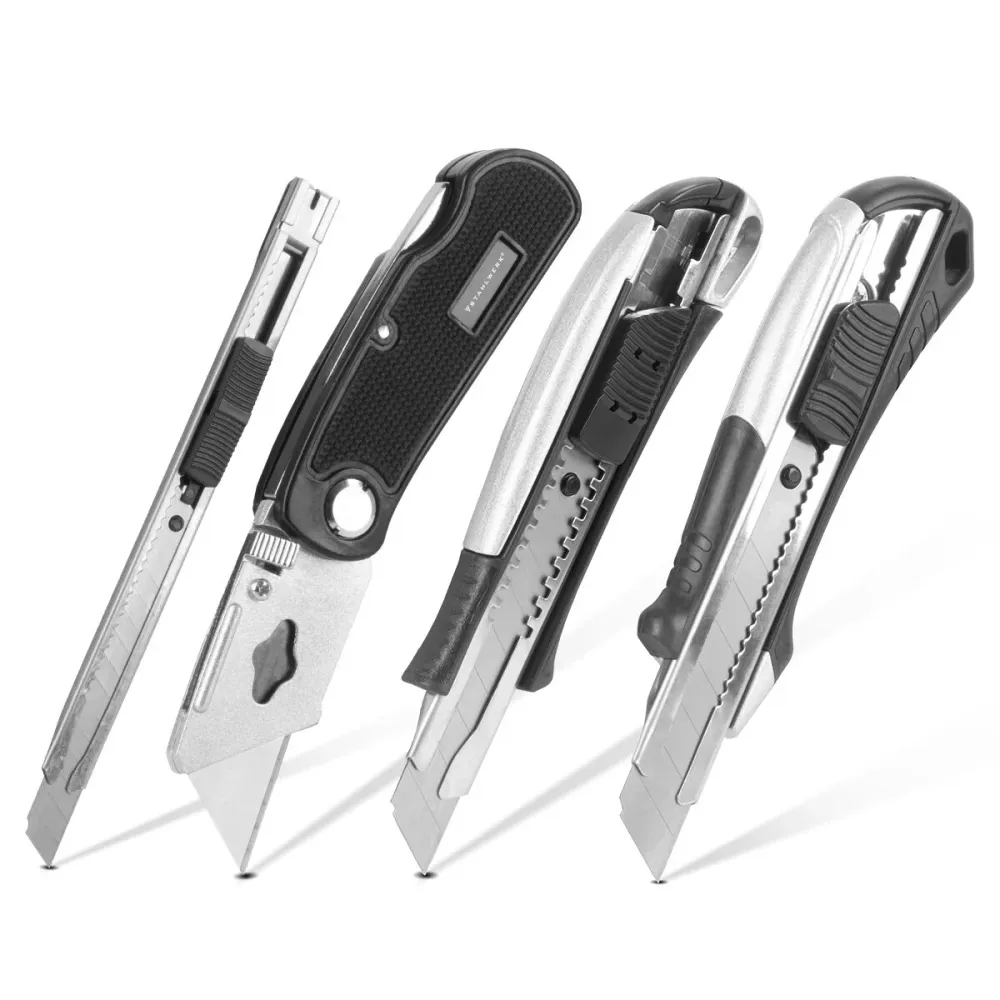 Couteau de coupe en acier 4 -set avec des lames de remplacement Cutter Profi | Couteau de tapis | Couteau de sécurité | Co...
