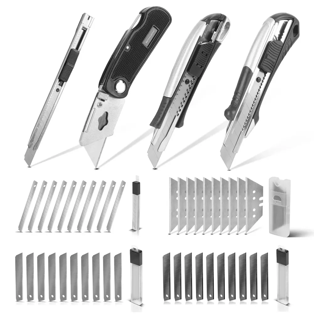 Couteau de coupe en acier 4 -set avec des lames de remplacement Cutter Profi | Couteau de tapis | Couteau de sécurité | Co...