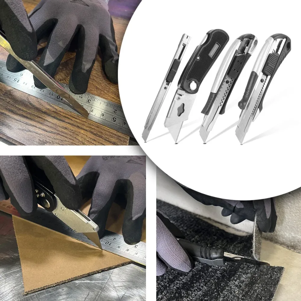 Couteau de coupe en acier 4 -set avec des lames de remplacement Cutter Profi | Couteau de tapis | Couteau de sécurité | Co...