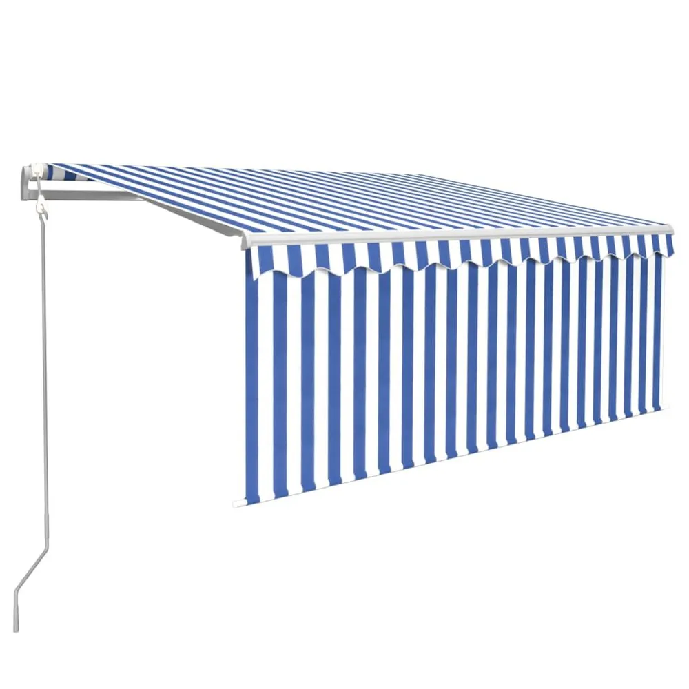 Auvent automatique store LED capteur de vent 3x2,5 m Bleu/blanc pour diagnostics de bâtiment