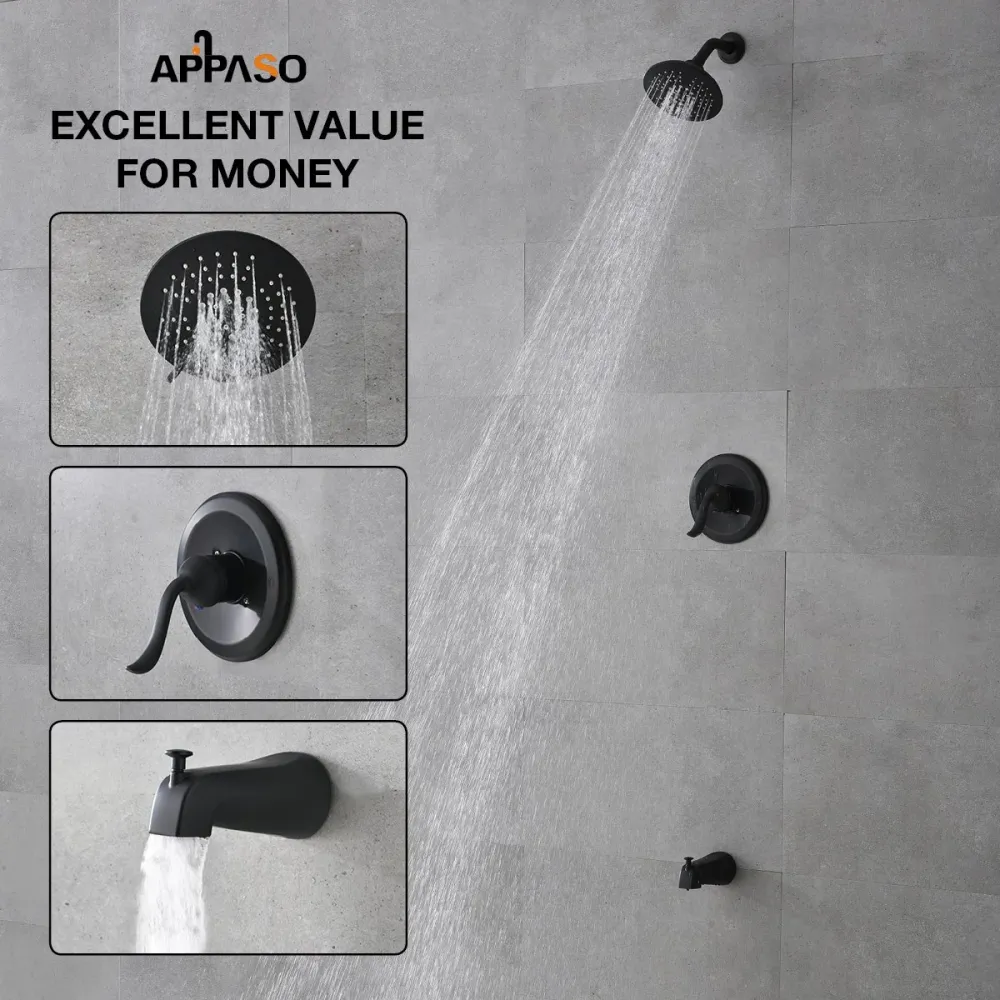 Appaso Douche Robinet ensemble Salle de bains Douche Valve Trim Kit Doux Noir 120Mo