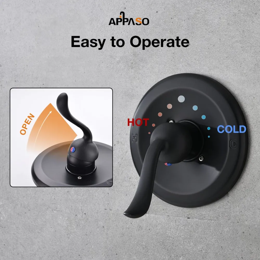 Appaso Douche Robinet ensemble Salle de bains Douche Valve Trim Kit Doux Noir 120Mo