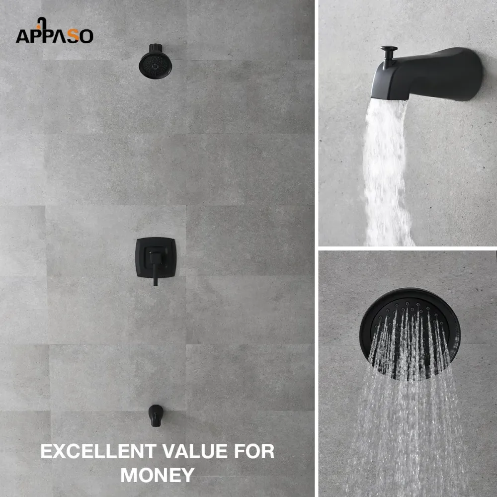 Appaso Douche Système Douche Robinet ensemble Baignoire et Douche Valve Kit Terne Black 110Mo