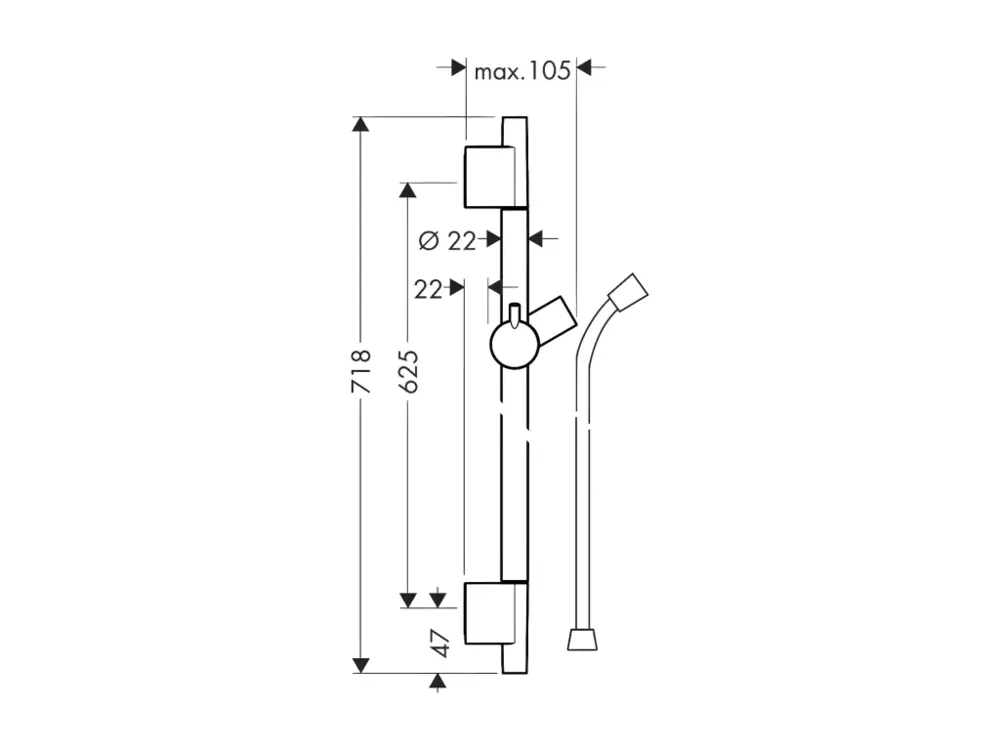 Barre de douche HANSGROHE Unica S Puro 65 cm avec souple Chromé