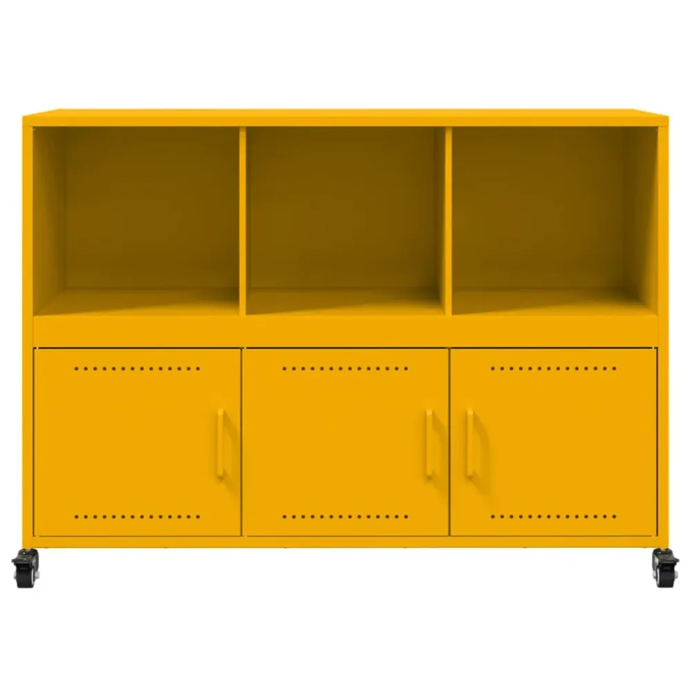 Buffet bahut commode armoire meuble de rangement organisateur cuisine salle de séjour salon jaune moutarde 100,5 x 39 x 72...