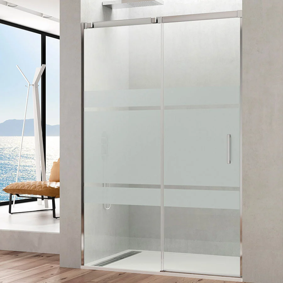 Cabine de douche d'angle de 175 cm modèle Frost Plus en verre sérigraphié 6 mm avec profils en acier inoxydable