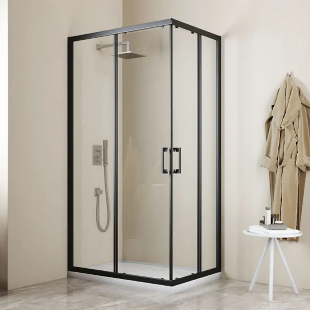Cabine de douche d'angle coulissante DocciaGo Space 70x90 cm H.195 en verre trempé 6 mm translucide - Noir mat