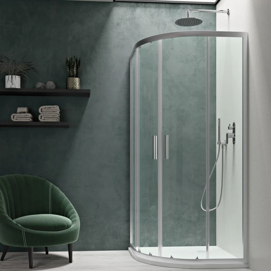 Cabine de douche semi-circulaire 90x90 cm Évolué ouverture coulissante en verre trempé transparent de 6 mm