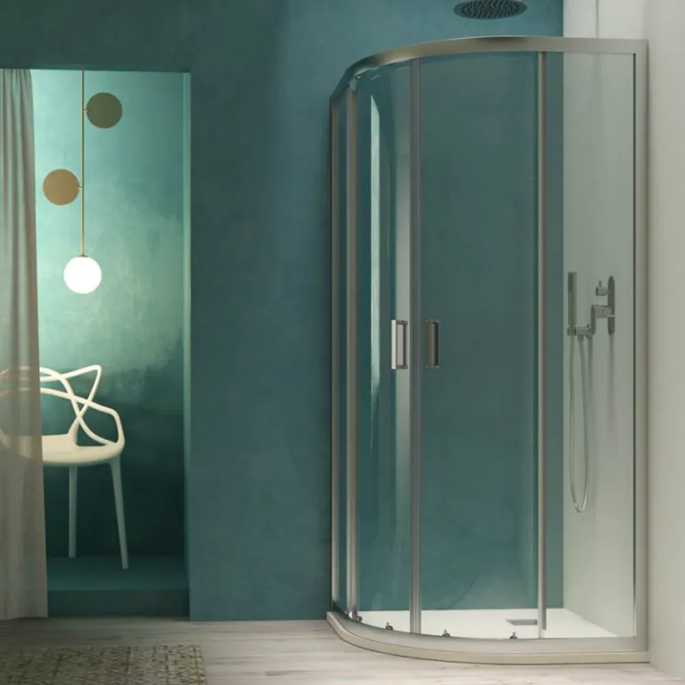 Cabine de douche semi-circulaire 90x90 cm Évolué ouverture coulissante en verre trempé transparent de 6 mm