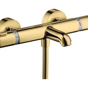 Certifié NF Sanitaire Mitigeur bain douche thermostatique HANSGROHE Ecostat Comfort aspect doré poli