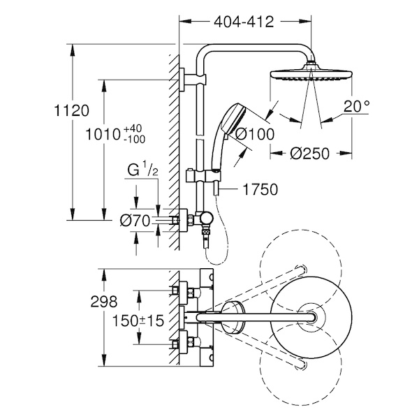 Colonne de douche TEMPESTA COSMOPOLITAN SYSTEM 250 - mitigeur thermostatique - GROHE