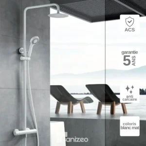 Colonne de Douche Thermostatique Anti-Calcaire Blanc Mat IMEX Sanizéo KENT BTK017/BL