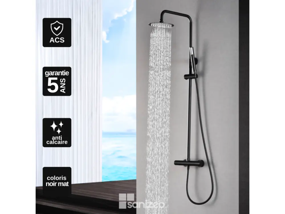 Colonne de Douche Thermostatique anti-calcaire Noir Mat IMEX MONZA BTM039/NG