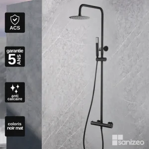 Colonne de Douche Thermostatique anti-calcaire Noir Mat IMEX Sanizéo GENOVA BTG053/NG