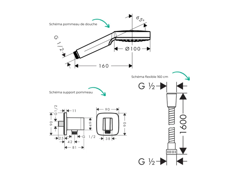 Colonne de douche thermostatique HANSGROHE ShowerSelect E Douche de tête Vernis Shape Élastique Metaflex Douchette Cromett...