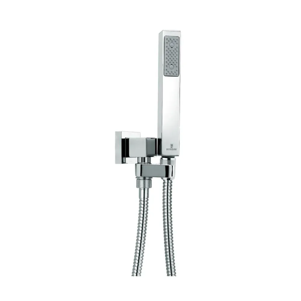 Composition douche carrée Bossini Cube avec pomme de douche 20x20, bras et kit duplex